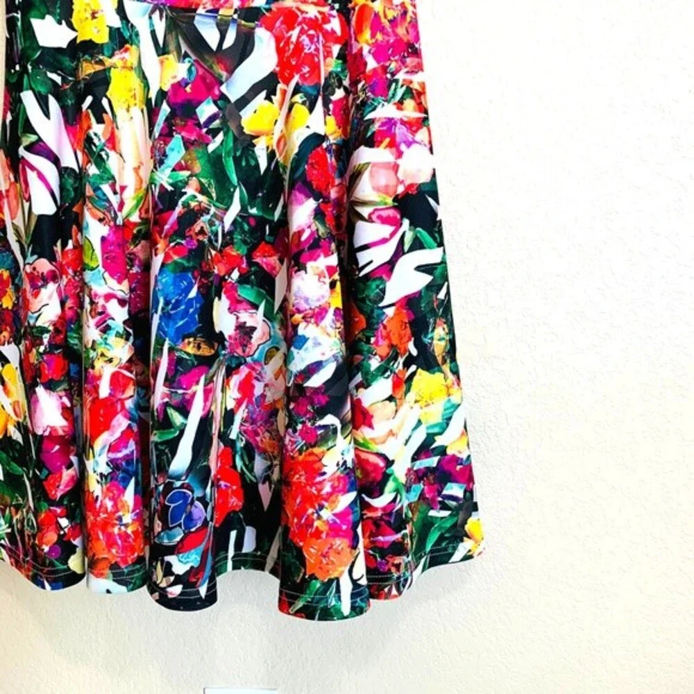 bebe red blue dress floral sleeveless fit and flare dress barbie core size S